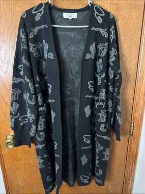 Crazy Train Western Duster Cardigan Women’s Small Black Gray Cowgirl